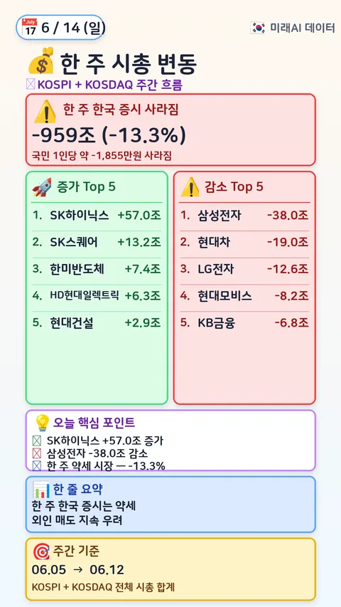 한 주 시총 변동 Top 5